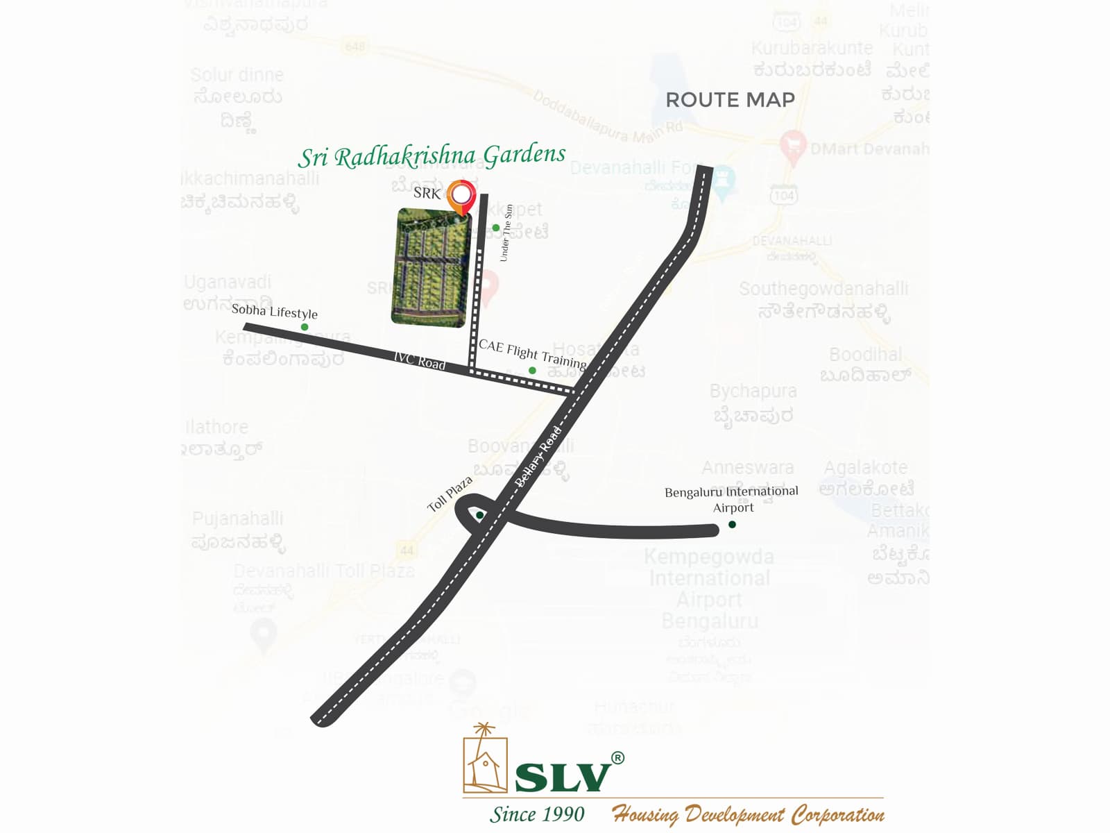 Route Map of Sri Radhakrishna Gardens - SLV Housing, Devanahalli